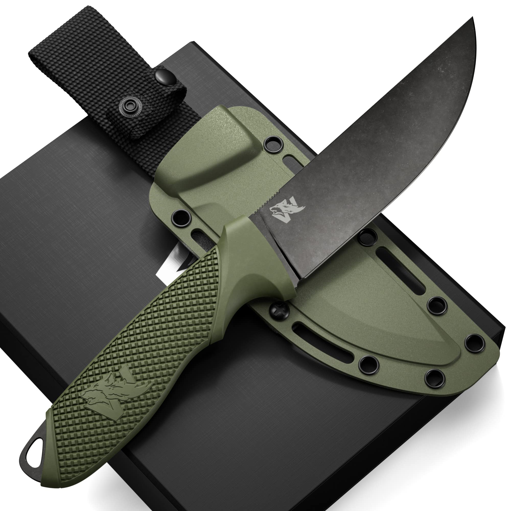 ODENWOLF W-FLAT Survival Edge - Cuchillo de Acero D2 de Hoja Completa